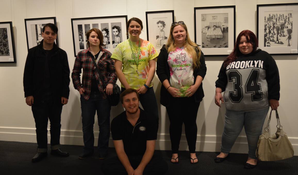 Lachlan, Amber, Penny, Shawn, Rebekkah and Menzies visiting the Small Things exhibition at Bunbury Regional Art Gallery.