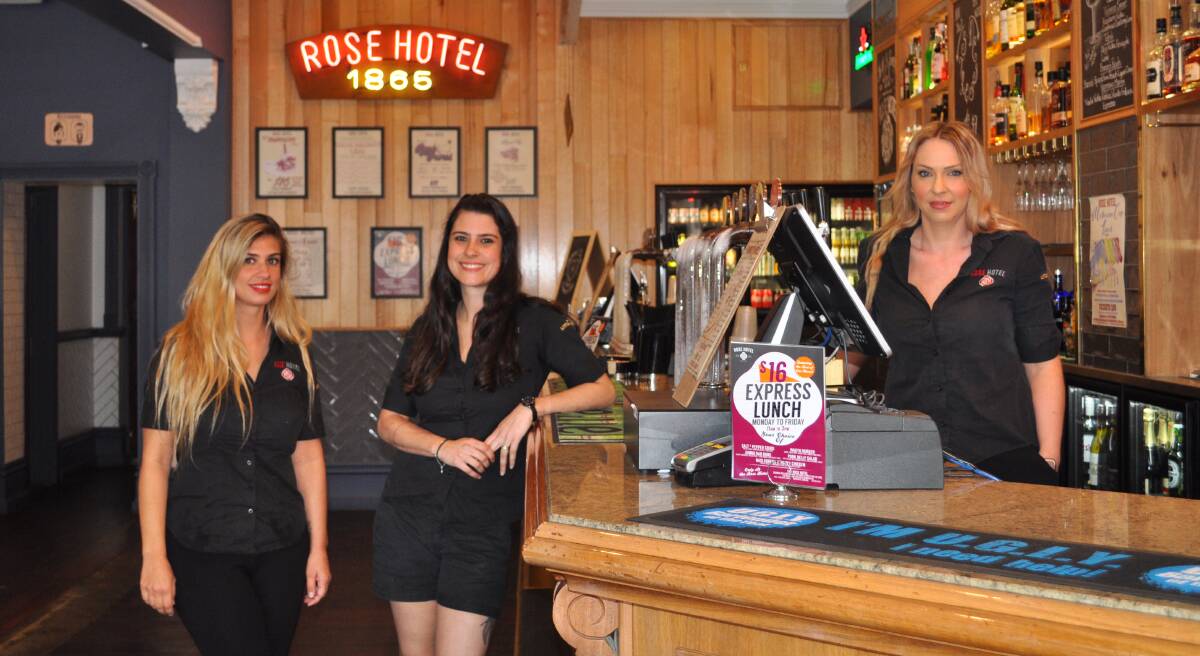 Rose Hotel general manager Alessandra Cunsolo, restaurant manager Leticia Antunes and bartender Jerri Beard. Photo: Thomas Munday. 