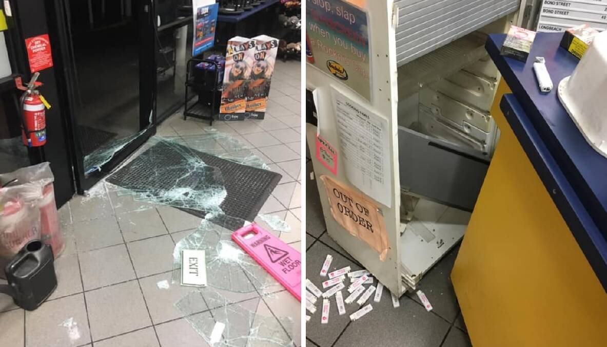 Crime scene: Thieves caused an estimated $8000 damage to Harvey Caltex in the early hours of Tuesday, March 12. Photos: Supplied. 