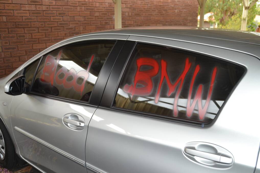 Davenport Way residents outraged after vandals spray graffiti on two cars in a block of over 55s' units. Photo: Thomas Munday. 