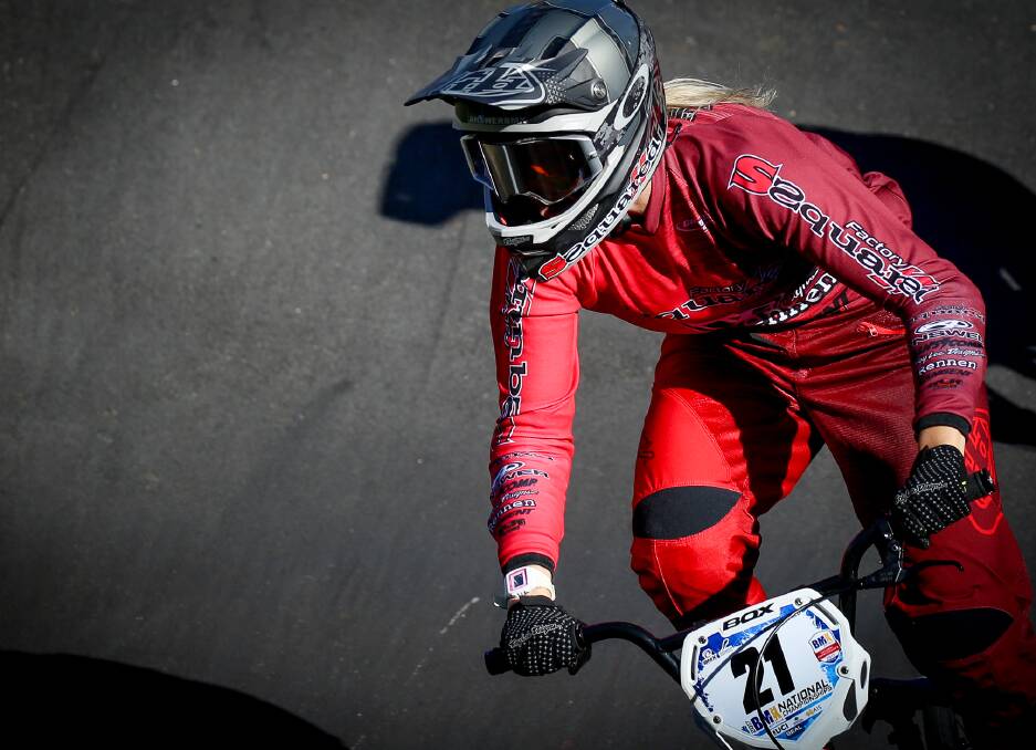 On the track: Dual Olympian Lauren Reynolds will join three other Bunbury riders in Azerbaijan for the 2018 UCI BMX World Championships in June. Photo: Supplied. 