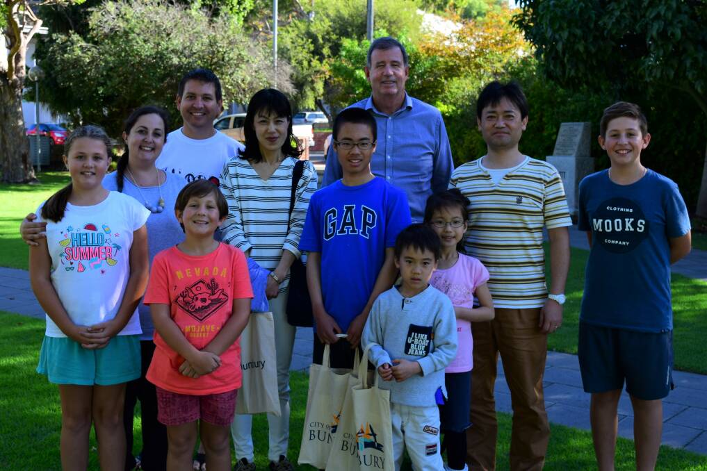 United: The Gee and Nemoto families met with City of Bunbury Gary Brennan at the City of Bunbury chambers last month. Photo: Supplied. 