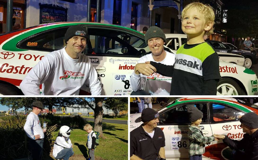 Big fan: The crew from Chicane Team Racing were reunited with four-year-old revhead Chad Logan during last month's GT Fabrication Targa Bunbury Sprint. Photos: Supplied. 