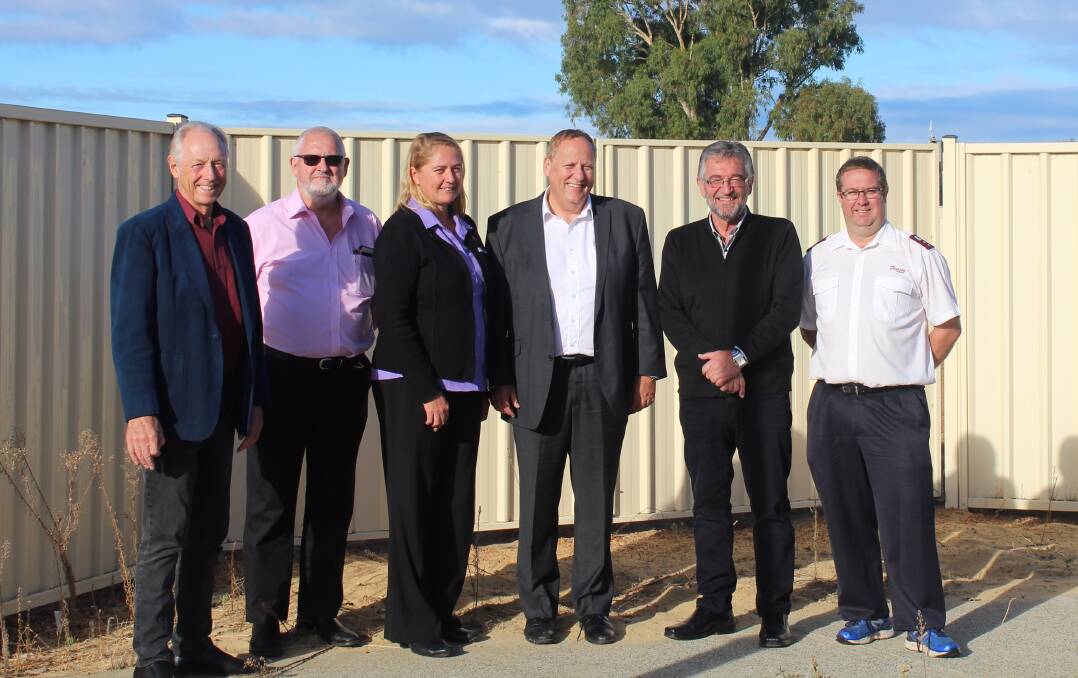 Ready to begin: John Saunders, Neil Hamilton, Fiona Skilbeck, Don Punch, Stan Liaros and Mark Schatz exploring the proposed Tiny Houses site. Photo: Supplied. 