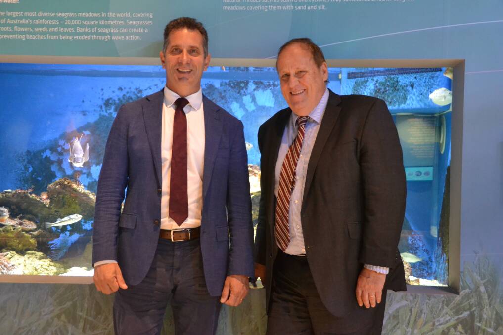 Seeing the sights: Tourism Minister Paul Papalia and Bunbury MLA Don Punch visited the Dolphin Discovery Centre on Friday morning. Photo: Thomas Munday. 