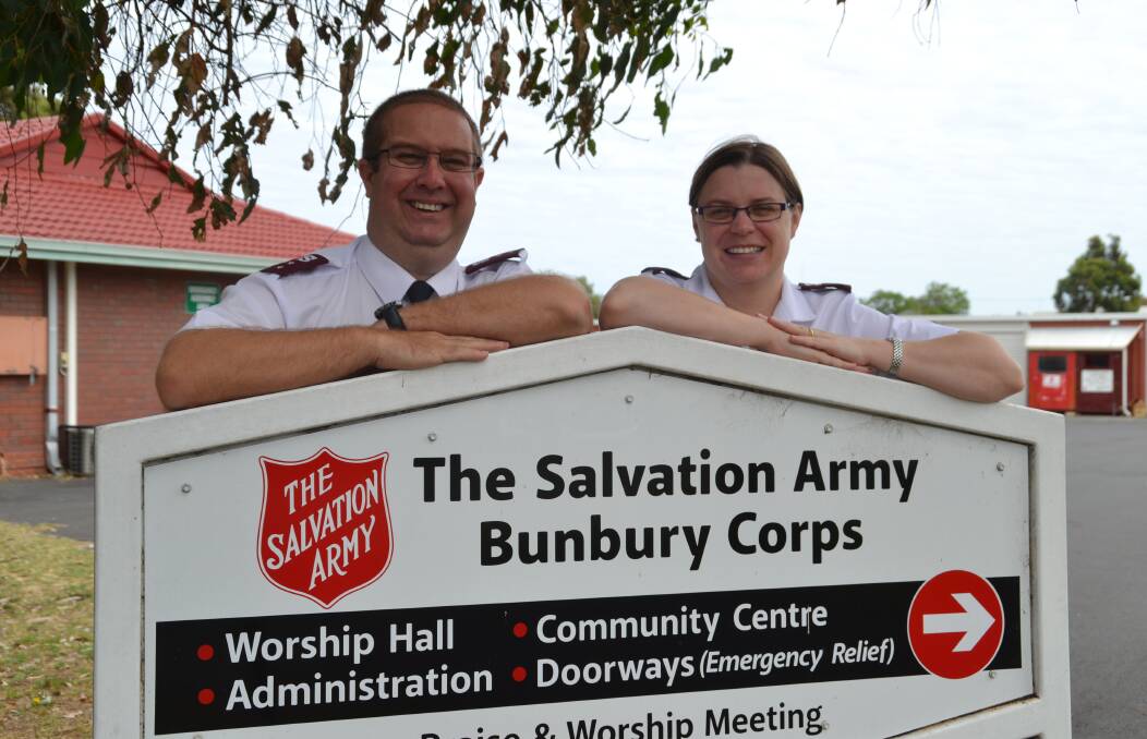 Working hard: Corps Officers Mark and Zoe Schatz have hit the ground running as part of the Salvation Army Bunbury Corps. Photo: Thomas Munday. 