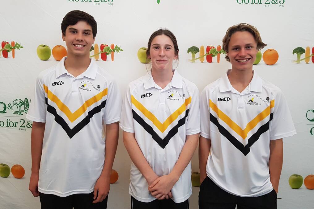 Fit and ready: Rex Kennedy, Hannah Jacks, and Noah McAneny will take part in this month's Under 14/U15 International Athletics Championships in Singapore. Photo: Supplied. 