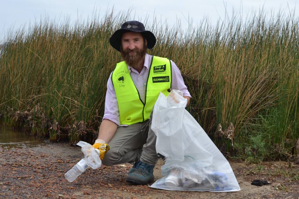 Along the shoreline: Leschenault Catchment Council manager Chris Howe will be working overtime during Sunday's Clean Up Day event. Photo: Thomas Munday. 