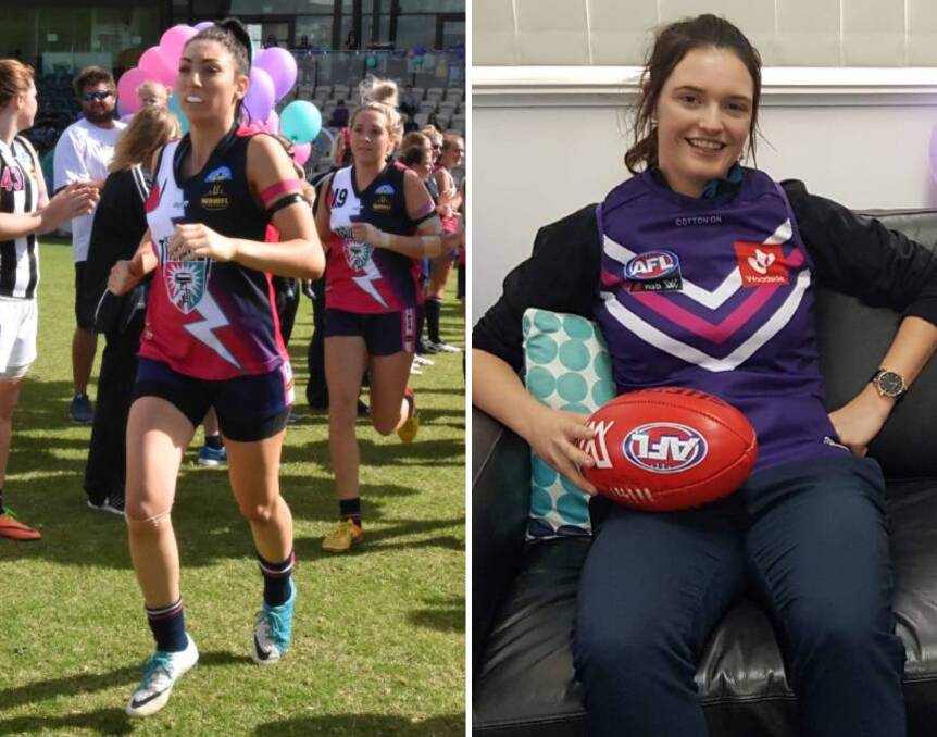 Around the ground: South West footballers Katie-Jayne Grieve and Philipa Seth.