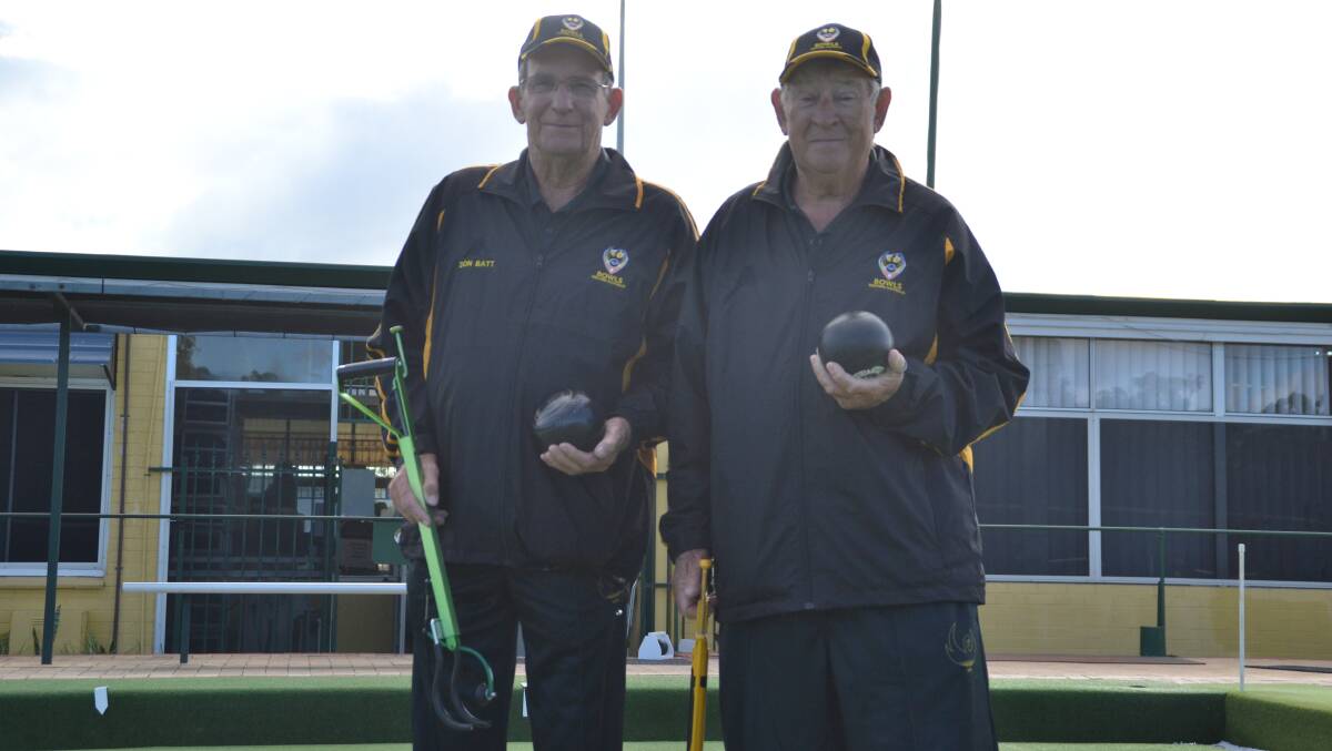 Ready to play: Bowlers Don Batt and Laurie Blurton will hit the green for Western Australia at this year's national bowling arm championships. Photo: Thomas Munday. 