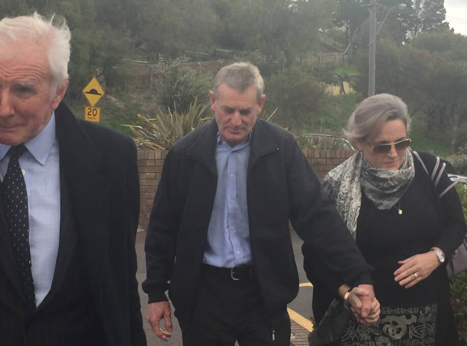 After the trial: Paul Ramon Gelmi (centre) was found guilty of dangerous driving occasioning death in the Bunbury Supreme Court. Photo: Thomas Munday. 