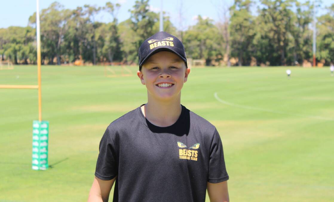 On the field: Harvey's Christian Huey, 12, will play for the Western Spirit Beasts in April's Armidale School Rugby Union Tournament, in New South Wales. Photo: Supplied. 