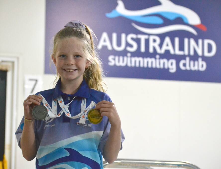 In the pool: Swimming superstar Ella Larkman, 9, picked up gold and silver in the 2019 Hancock Prospecting Junior Long Course Championships last month. Photo: Thomas Munday. 