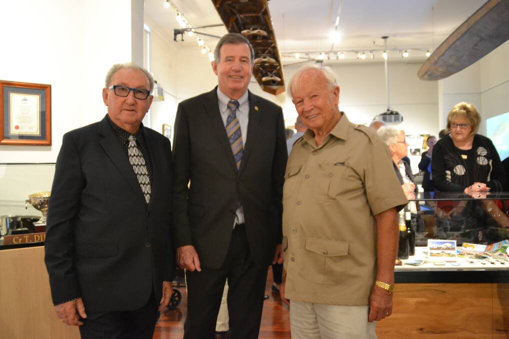 All smiles: City of Bunbury Mayor Gary Brennan with former Bunbury City councillors Tom Dillon (left) and Paul Vukelic (right). Photo: Thomas Munday. 