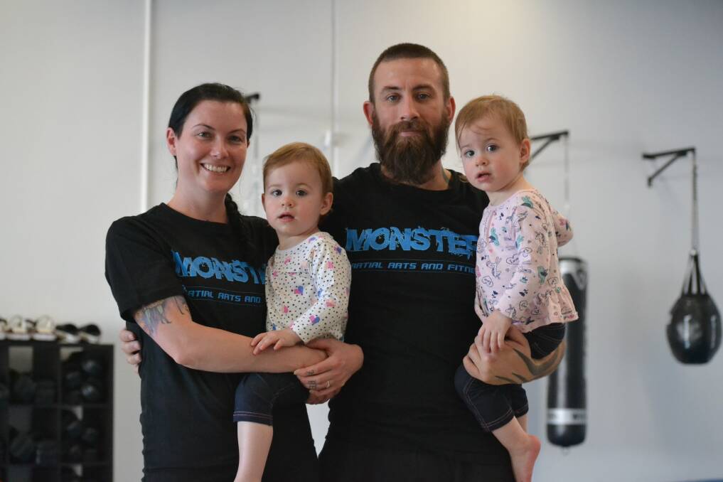 Fighting fit: Kris, Kelly, Lillian, and Isabelle Kemps - The family behind Monster Martial Arts and Fitness. Photo: Thomas Munday. 