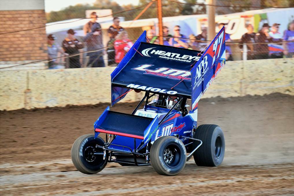 On the track: Brad Maiolo, of LJM Racing, took out round 12 of the Maddington Toyota Sprintcar Series on Saturday night. Photo: Peter Roebuck. 