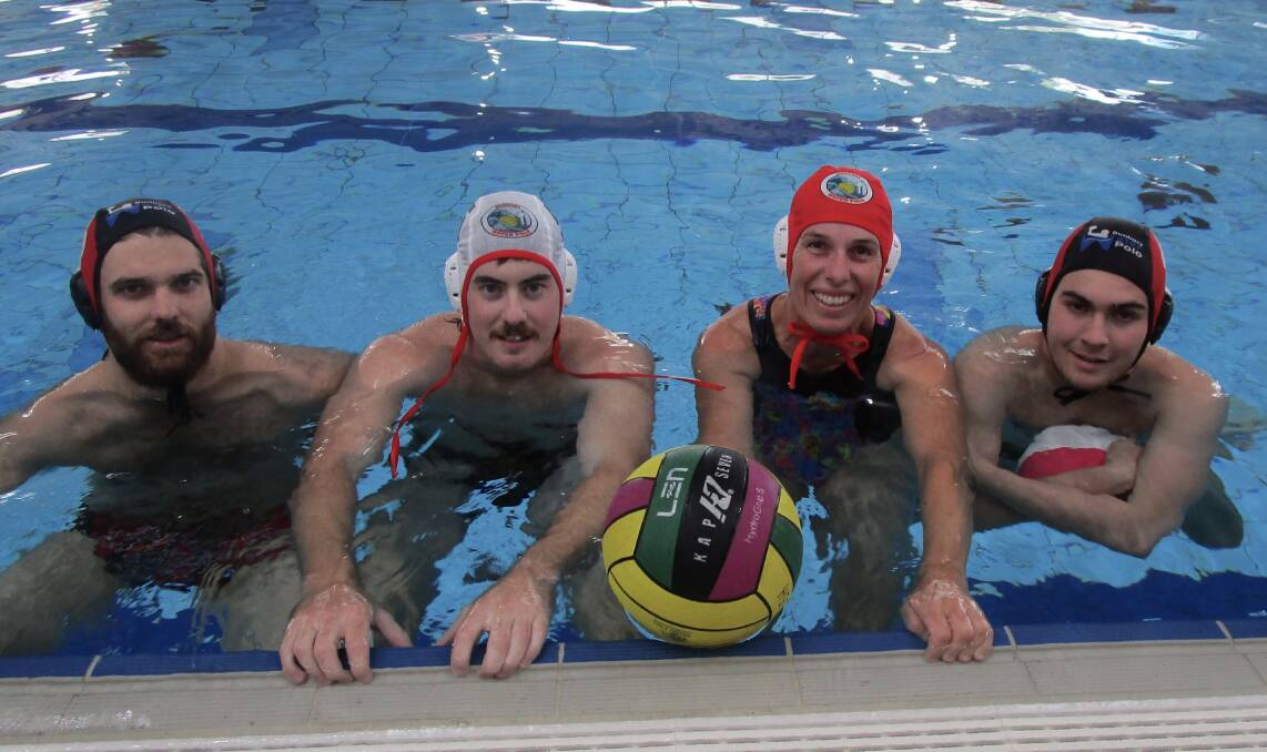 Making a splash: Alix English, Jack Deschamp, Gilly Johnson, and Jayden Horne in-training ahead of the 2019 Australian Country Water Polo Championships later this month. Photo: Supplied. 