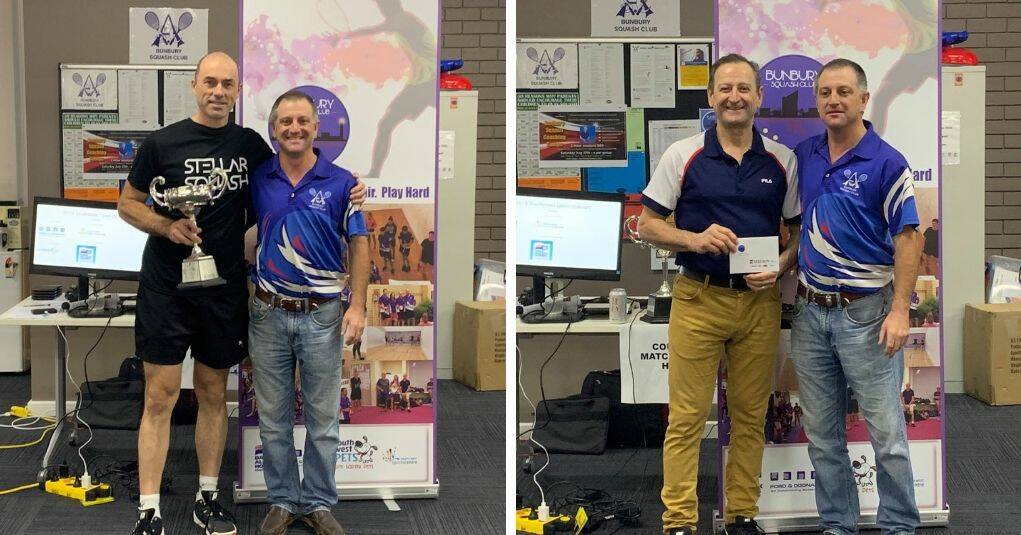 Winners and grinners: Men's Open winner Mike Corren (left) and Division One victor Daniel Zande (right) with tournament director Brad Grinter. Photos: Supplied. 