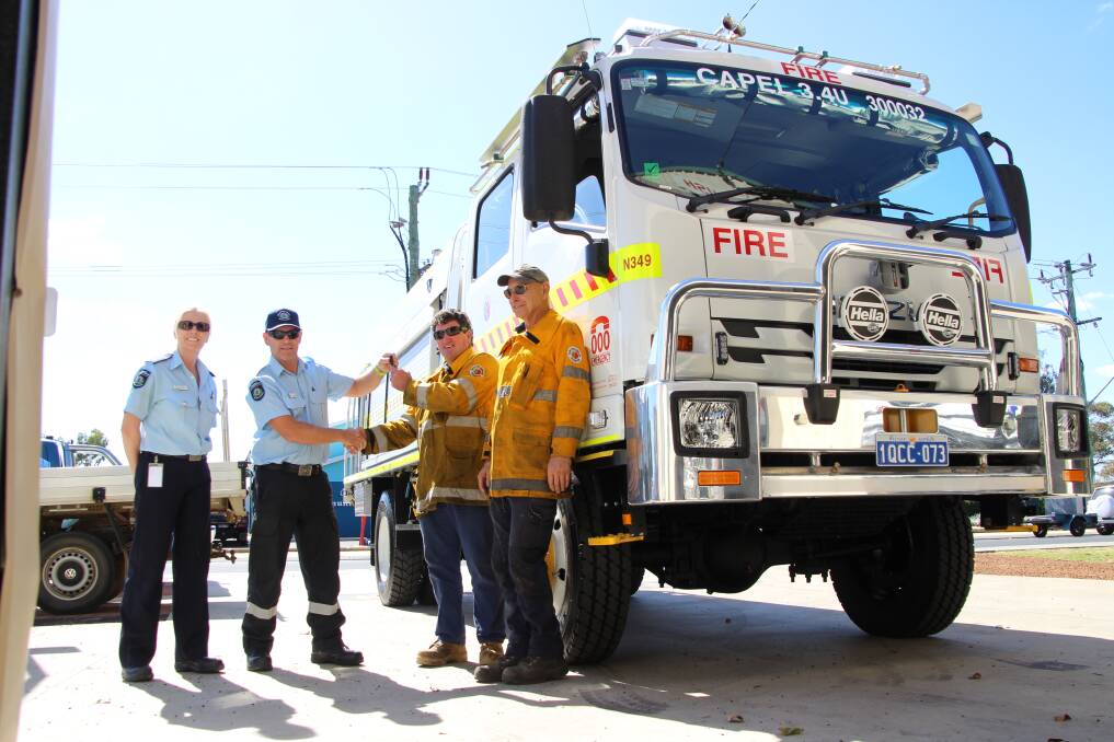New beginnings: DFES representatives Donna Walker and Colin Proctor with Capel Volunteer Bush Fire Brigade's Neale Scott and Trevor James. Photo: Shire of Capel. 