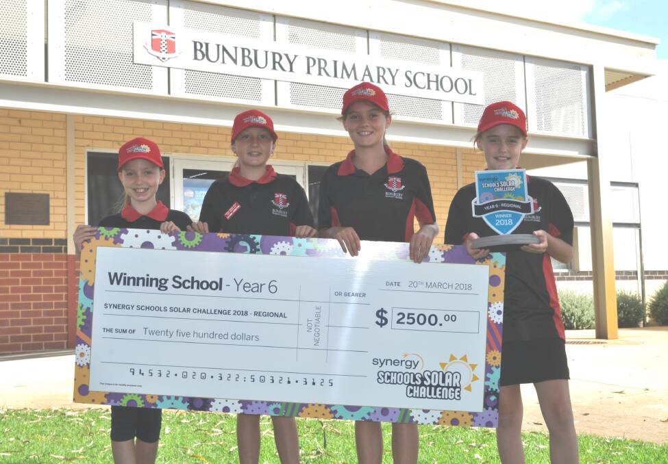 Winning team: Sophie Lenane, Daytonna Longbottom, Bonnie Keusch, and Arabella Munday recently won $2500 for Bunbury Primary School. Photo: Thomas Munday. 