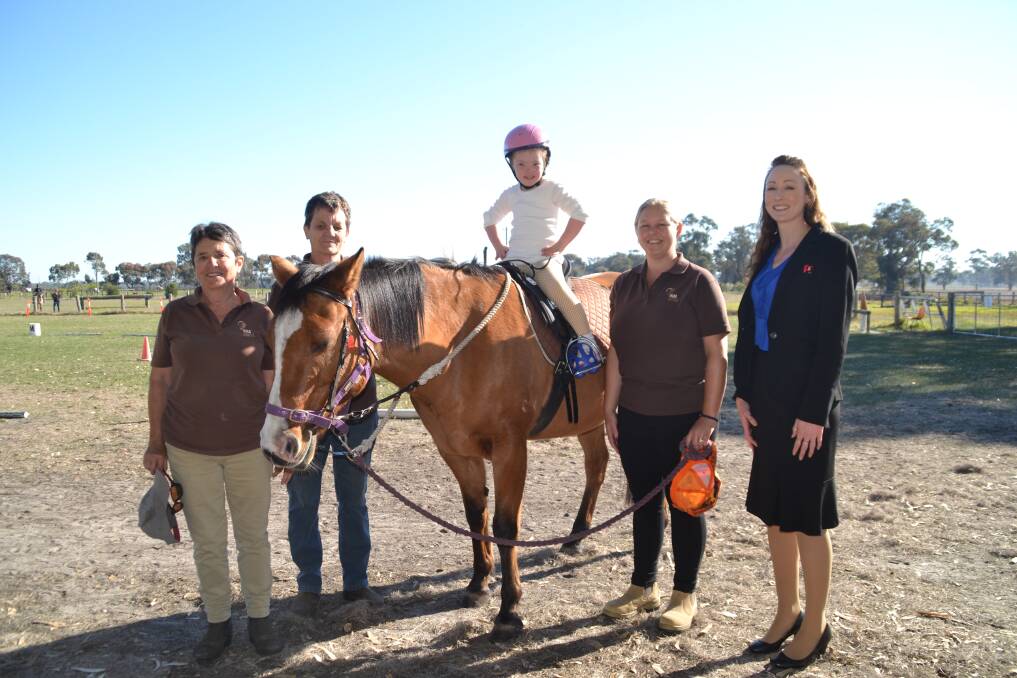 A new beginning: RDA Capel president Carol Brice with Margaret Newbold, Maisey Coyle, Shadow the horse, Kristy Langerman, and Donna Gibbs. Photo: Thomas Munday. 