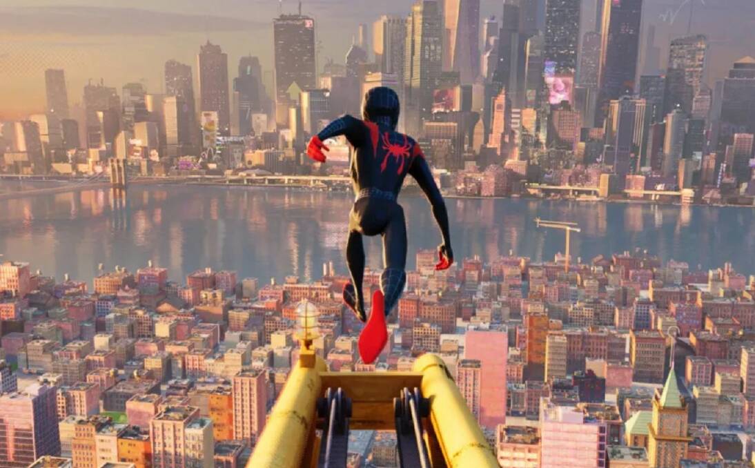 Leap of faith: Miles Morales/Spider-Man (Shameik Moore) calls New York home in Spider-Man: Into the Spider-Verse, in cinemas now. Photo: Supplied. 