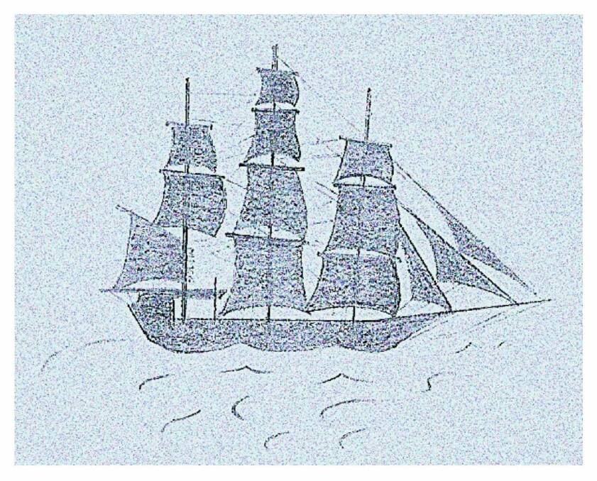 A piece of history: The Scott and McGregor families arrived in Western Australia aboard the sailing ship "Eliza" under Captain James Weddell on March 5, 1831. Drawing by Mary McGregor-Craigie. 