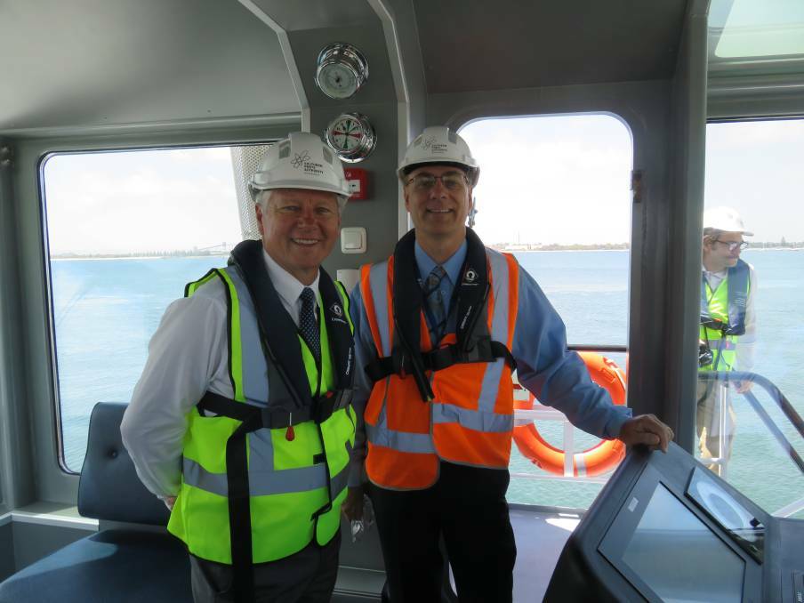 Chief resigns: Former WA Transport Minister Bill Marmion and Southern Ports Authority chief executive officer Nicolas Fertin at Bunbury Port in 2017. Photo: Supplied.