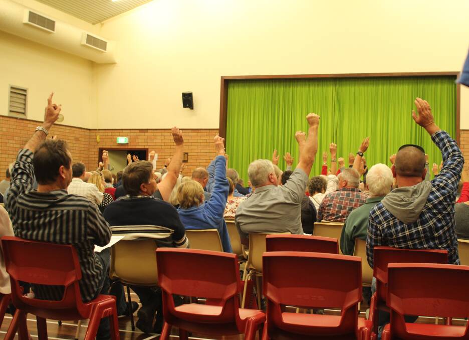 Shire of Capel residents vote on the motions put forward during the electors meeting at Hugh Kilpatrick Hall on Friday, October 18. Photo: Jesinta Burton.