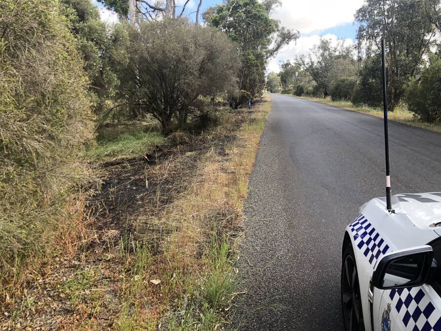 Burekup blaze: The blaze was the fourth in a series of suspicious fires, all of which appear to have ignited from a grass tree. Photo: Australind Police.