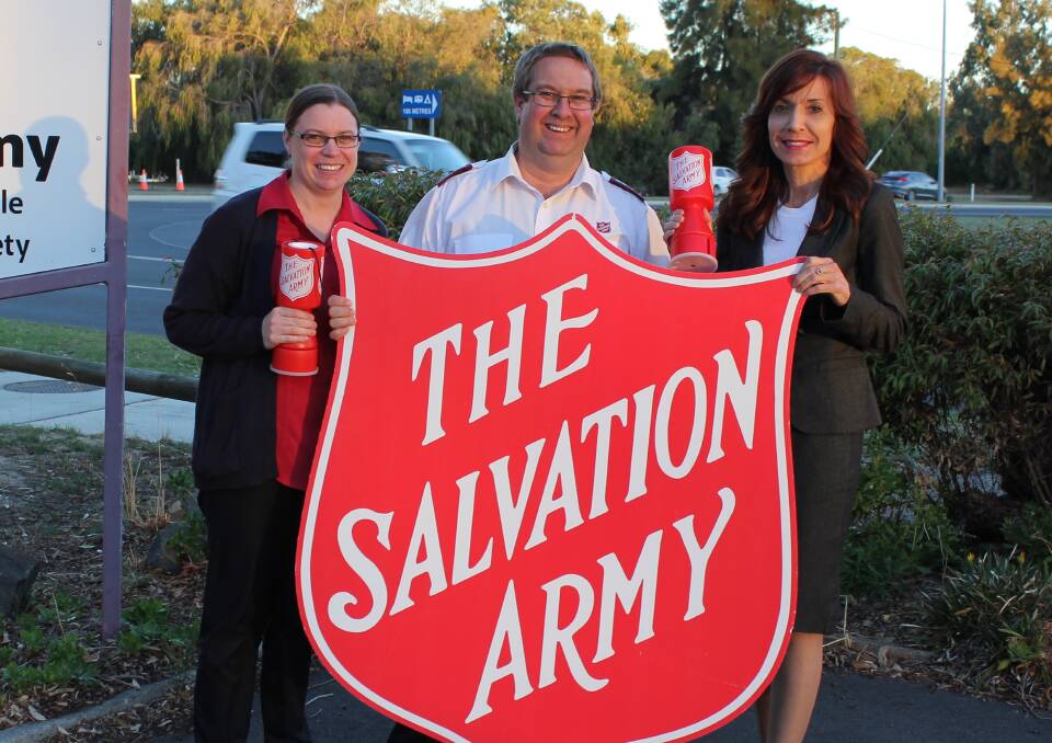 Zoe Schatz, Mark Schatz and South West MLC Adele Farina are encouranging people to donate and volunteer for this year's Red Shield Appeal to help those in need.