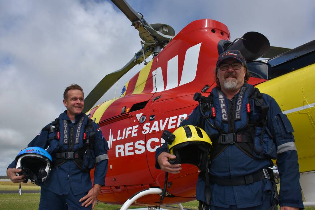 Westpac Lifesaver Rescue Helicopter pilot Stefan Hildebrand and aircrew Matt Wenman.