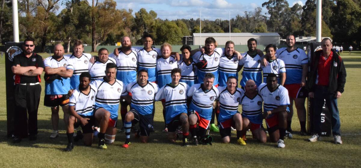 The Collie Rugby Club wore specially-designed jerseys against Dunsborough to raise money for prostate cancer. Photo: Ashley Bolt