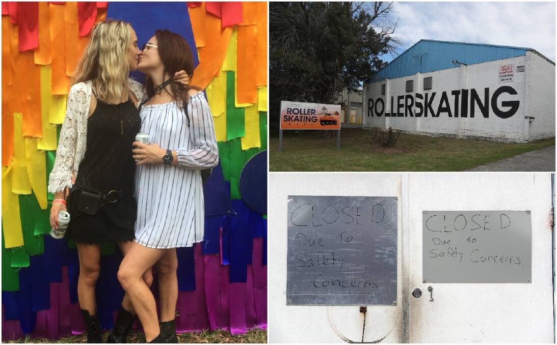 UPSET: Maddie Dellosa and Amy Hudson were asked to leave the Oak Flats skating venue, where signs on the entryway now announce the business' closure. Main picture: supplied