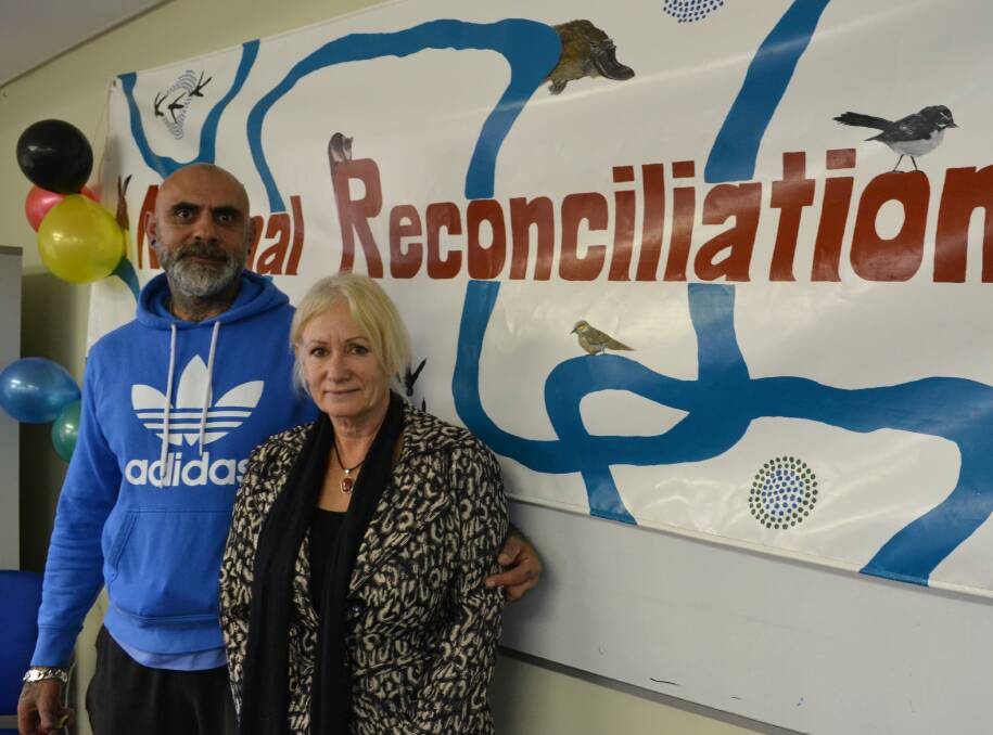 Levon Ennis with his partner Tracy Bellotti at Collie Regional TAFE campus to celebrate National Reconciliation Week. Photo: Breeanna Tirant 