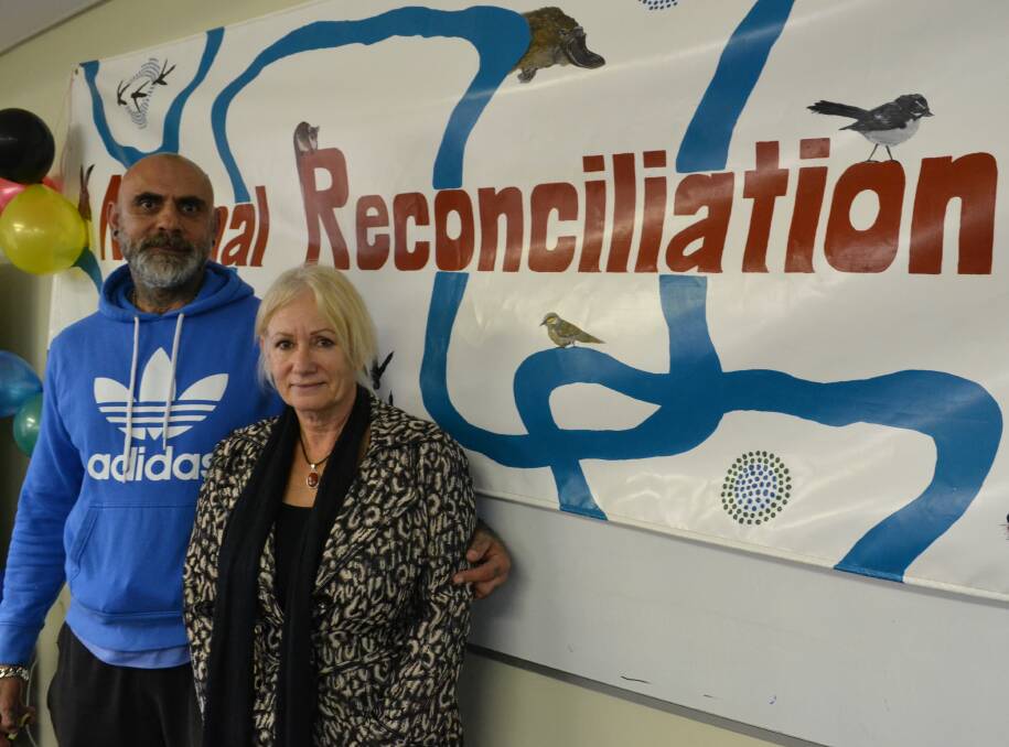 Levon Ennis with his partner Tracy Bellotti at Collie Regional TAFE campus to celebrate National Reconciliation Week. Photo: Breeanna Tirant 