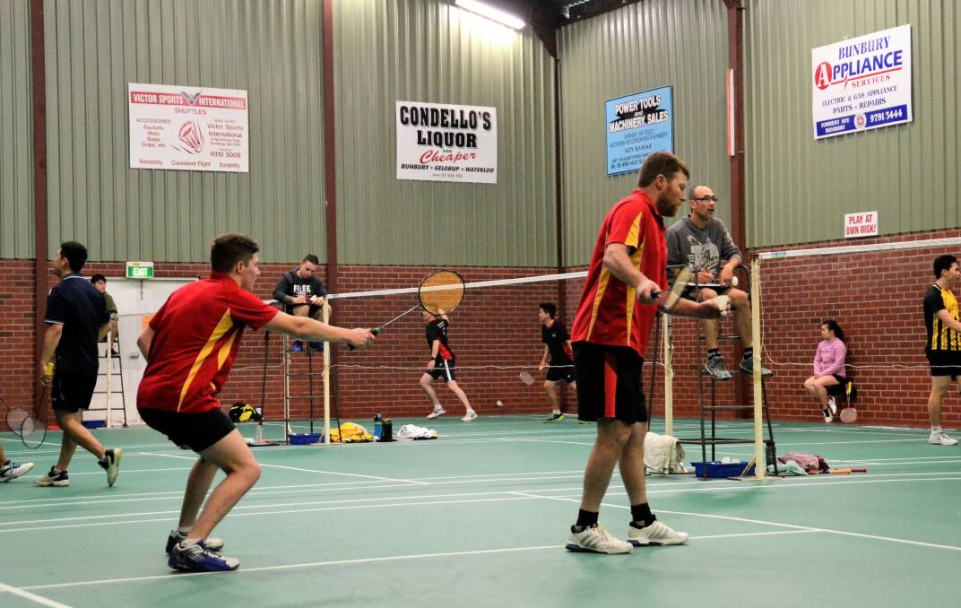 Working together: Bunbury father-son duo Mark and Jarod Barbetti during the Men's B-grade doubles. Photo: Emily Sharp. 