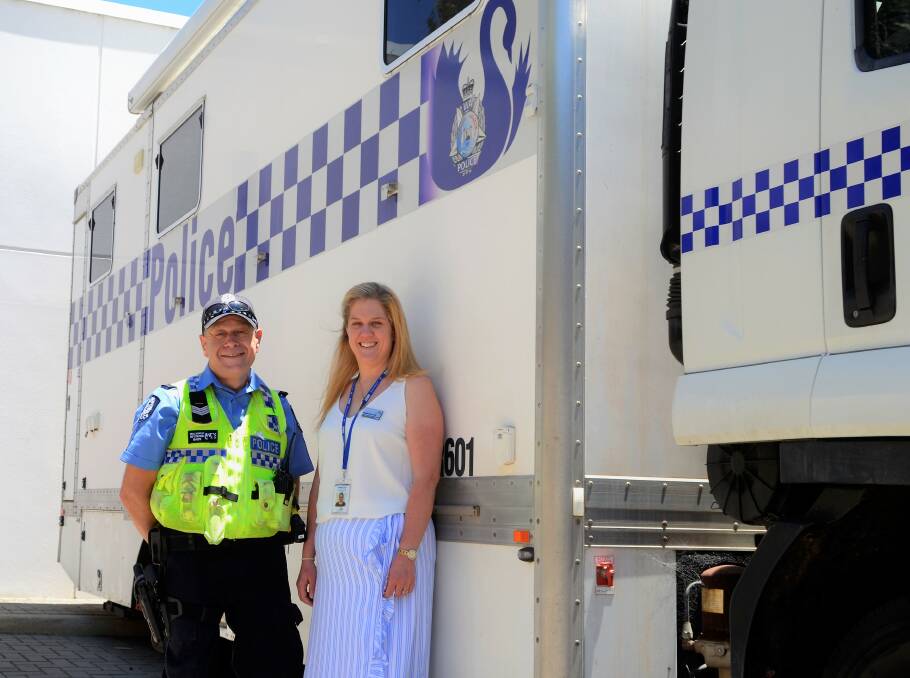 Safety first: South West Community Engagement Senior Constable Neale Horsley with City of Bunbury community safety and crime prevention officer Elizabeth Larkin.  