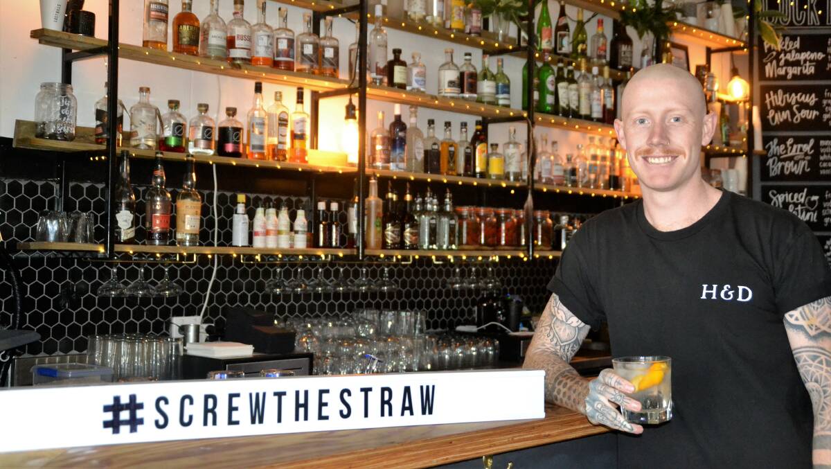 Screw the straw: Lost Bills manager Matt James is urging other local bars and restaurants to ditch straws too. Photo: Emily Sharp. 