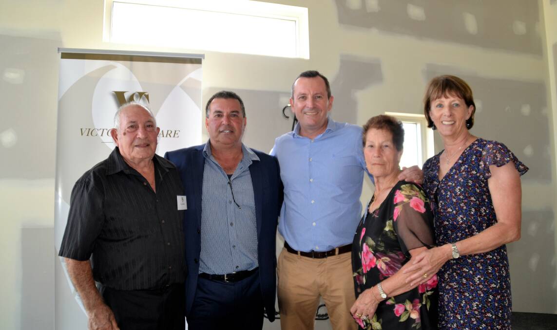 A family legacy: Nick and Robyn DeMarte with Nick's parents Antonio and Rose DeMarte and WA Premier Mark McGowan. Photo: Emily Sharp. 