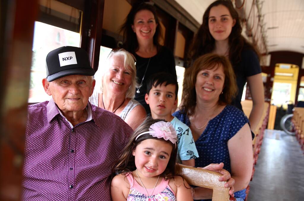 George Conner visited Tram 66 with four generations of family members - Kiara Tetai, Wendy Kermode,  Dylan Tetai, Susan Troncone, Emma Troncone and Lisa Kermode.