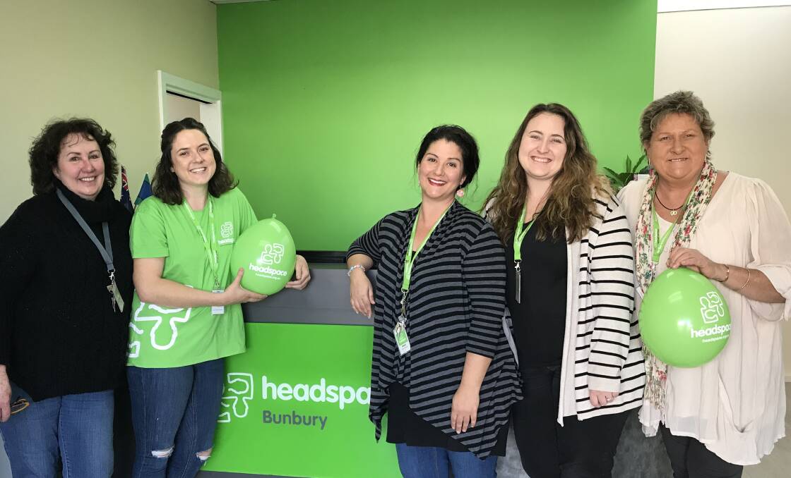 The Bunbury headspace team: Yvonne Stanes, Penny McCall, Marie Eckersley, Madison Clarke and Heather Atcheson. Photo: Emily Sharp. 