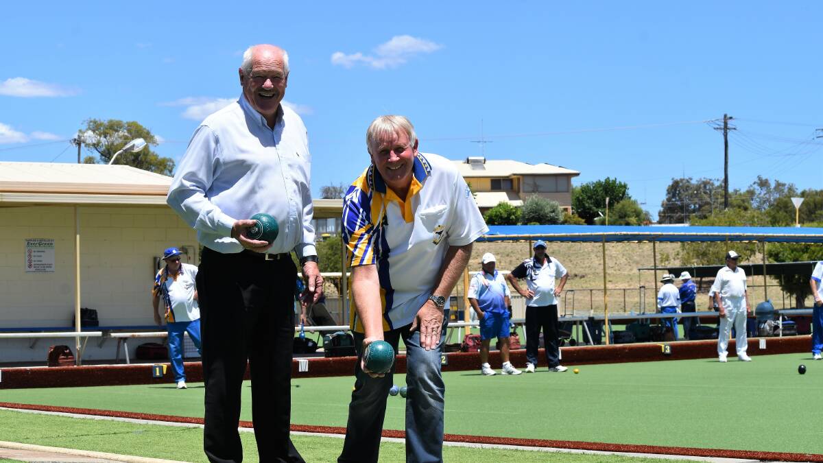 Minister for Sport and Recreation Mick Murray with Eaton Bowling Club president Les Brook.