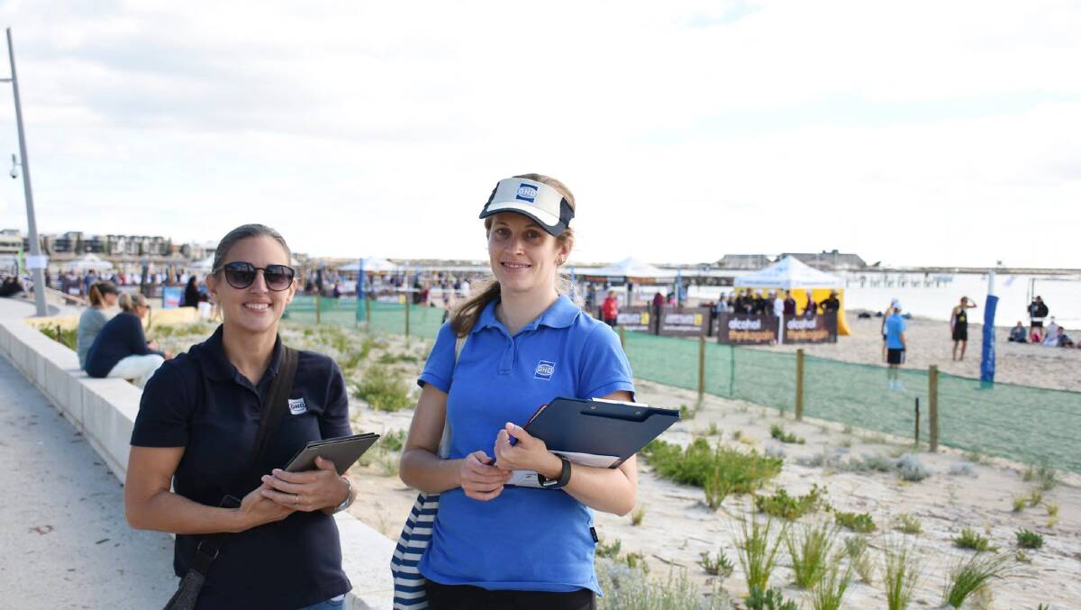 Have your say: GHD consultants Nicola Hoey and Gemma Bertrand conduct surveys at Koombana Bay for the Transforming Bunbury’s Waterfront project. Photo: supplied.