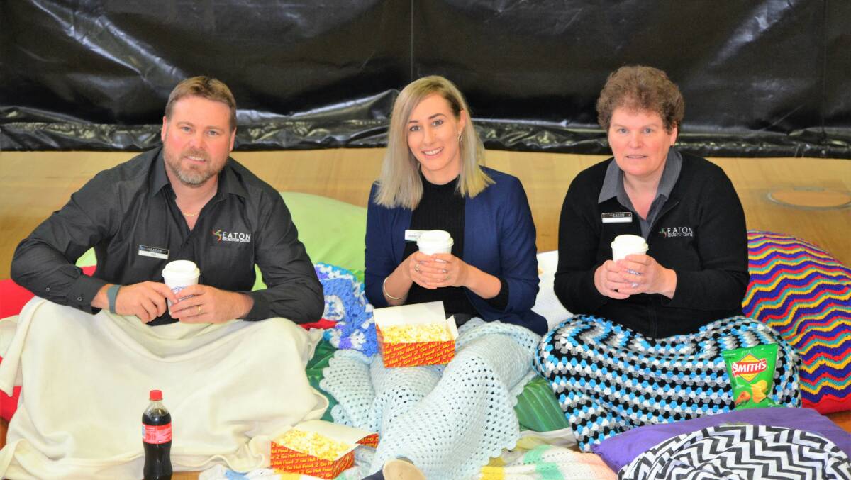 Winter cinema: Eaton Recreation Centre's Ben Jordan and Karen Mentiplay with Shire of Dardanup events officer Andrea McDougall. 