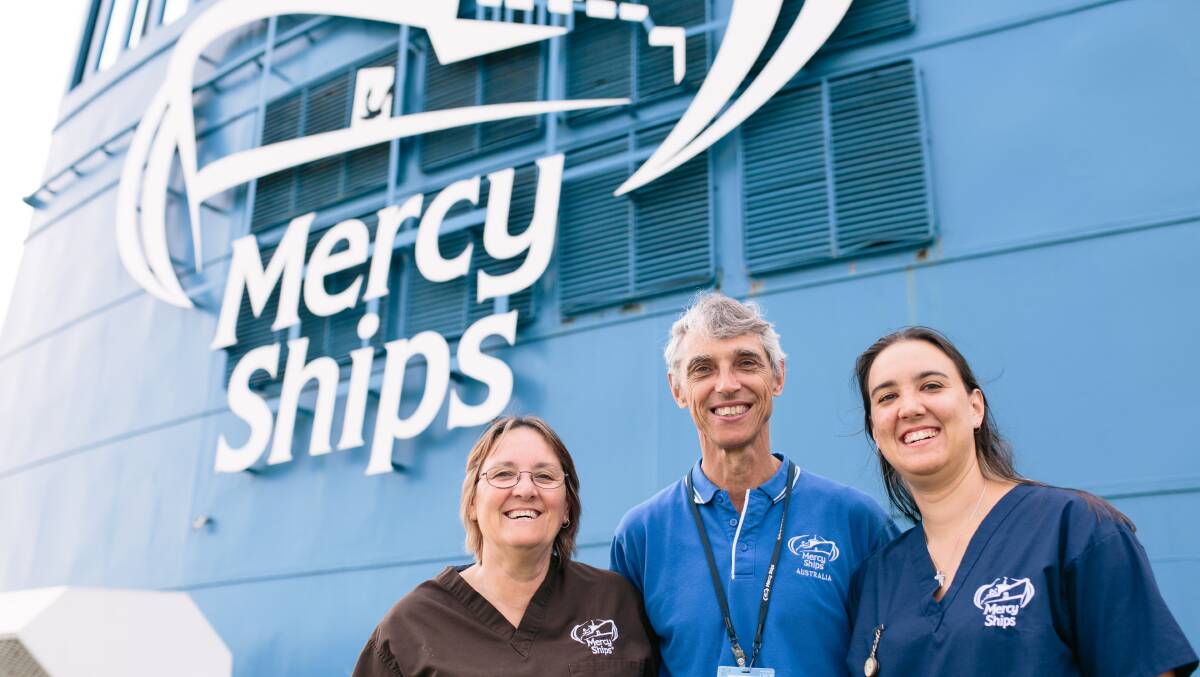 Striving to make a difference: Eaton family - Liz, Mark and Tamara Lowe. Photo: Mercy Ships Australia. 