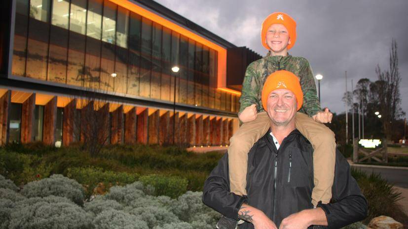 Wayne Pointon with diagnosed son Zak, outside the Busselton City administration building in 2020. Picture: File Image.