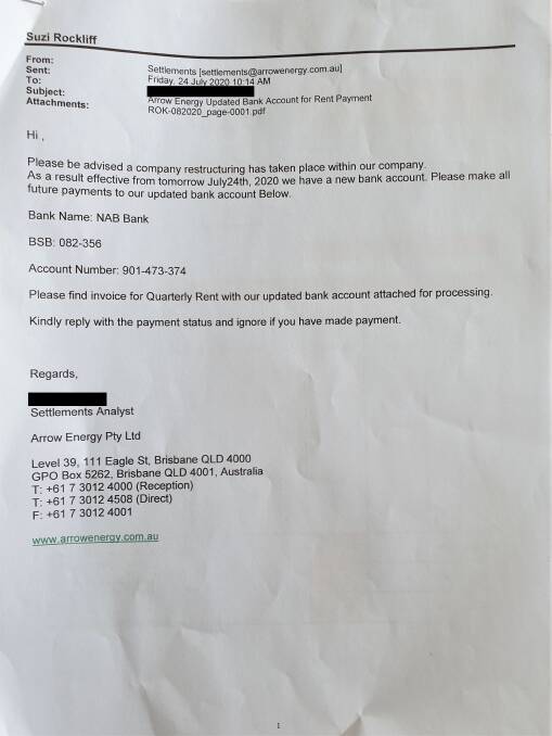The fake cover letter accompanying the email received by the Rockliffs, which appeared similar to advice from other companies they deal with.