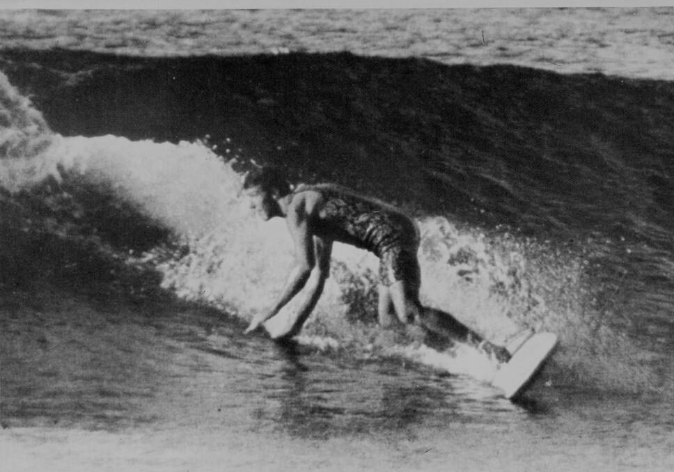 Nat Young (above) doing a full rail bottom turn at the height of his dominance during the late 1960s. Picture: Surf Beaches of Australia's East Coast. 