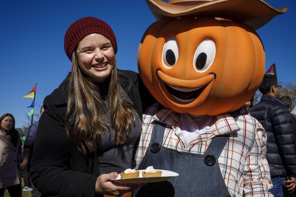 Aliesha Lavers with Pumpkin Joe at the Collector Village Pumpkin Festival in 2019. Photo: Sitthixay Ditthavong